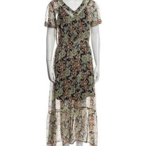 The kooples floral dress size 4 black base brown green with slip chiffon dress
